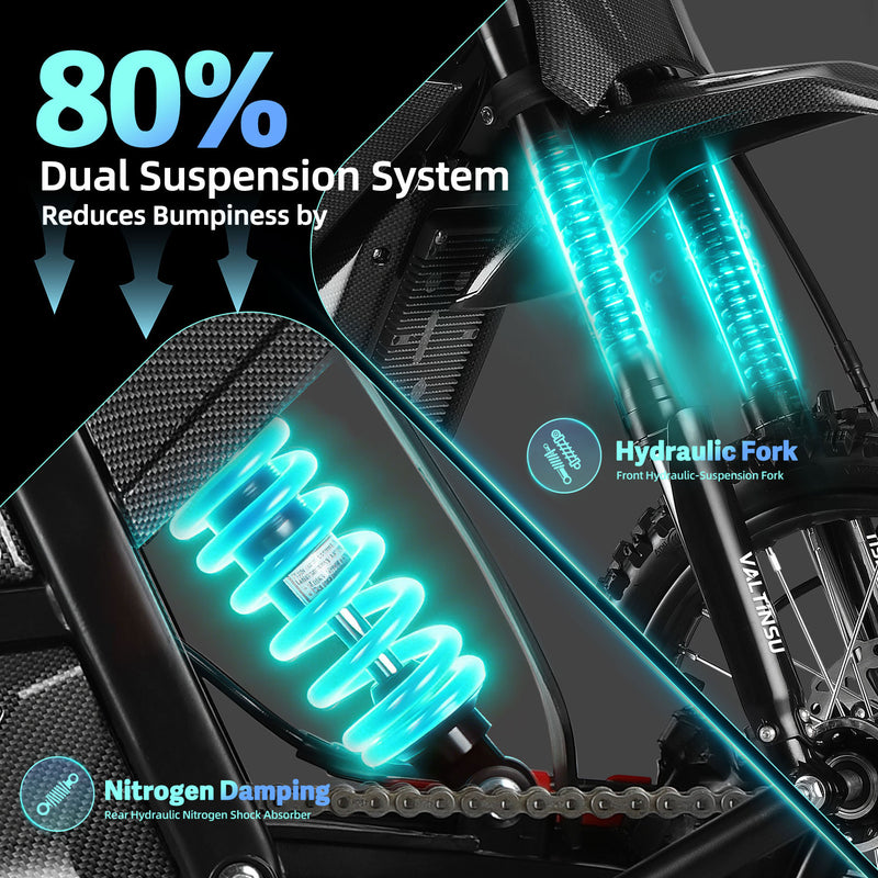 EM-5 Electric Dirt Bike Dual Suspension — Hydraulic Fork and Nitrogen Rear Shock for Off-Road Riding